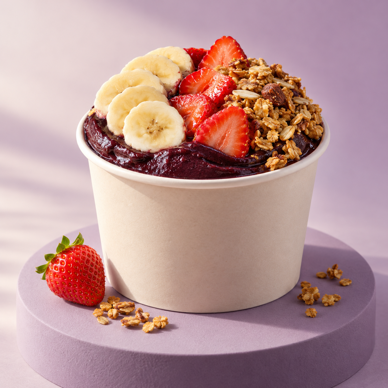 Copo ilustrativo de açaí com banana, morango e granola
